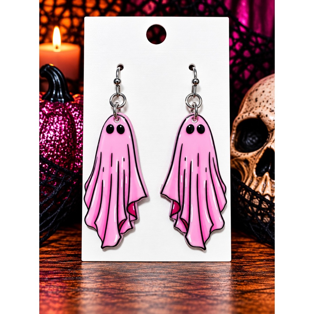 Pink Ghost Earrings Halloween Spooky Cute Sheet Ghost Pastel Goth Dangles